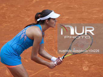 Ana Ivanovic of Serbia in action Jelena Jankovic of Serbia during day six of the Mutua Madrid Open tennis tournament at the Caja Magica on M...