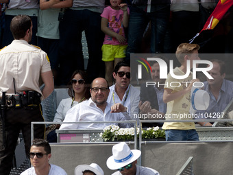 The Real Madrid player Cristiano Ronaldo attends with her son, tennis match of Rafa Nadal in the Mutua Madrid Open tennis tournament at the...