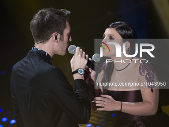 Giovanni Caccamo and Deborah Iurato attends the 66th Sanremo Music Festival on February 9, 2016. (
