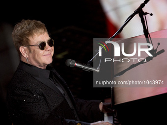Elton John attends the 66th Sanremo Music Festival on February 9, 2016. (