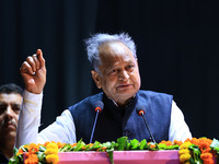 

Rajasthan Chief Minister Ashok Gehlot is addressing a felicitation ceremony on the occasion of Teacher's Day at the Birla Auditorium in Ja...