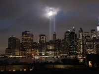 The Tribute in Light rises above the New York City skyline from Brooklyn to commemorate the 9/11 Anniversary in New York, New York, Sunday,...