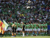 Bordeaux, France - 9 September 2023; Irlanda players stand for national anthem during the 2023 Rugby World Cup Pool B match between Ireland...