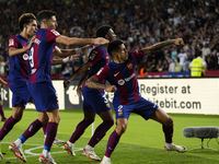 Joao Cancelo right-back of Barcelona and Portugal celebrates after scoring his sides first goal during the LaLiga EA Sports match between FC...