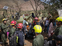 In Talat N'Yaaqoub, Morocco, on September 14, 2023, a Moroccan rescue operation team is preparing to intervene in a hamlet near the area. (
