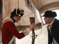 Historic reenactors and representatives of the Museum of the American revolution set up a replica of George Washington's war tent during the...