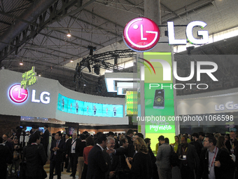 Congresmen in LG standLG, during the first day of Mobile World Congress 2016 in Barcelona, 22nd of February, 2016. (