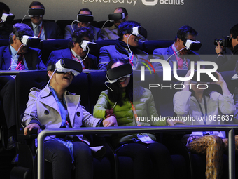 Congress attendants using their Samsung Gear Vr, during the first day of Mobile World Congress 2016 in Barcelona, 22nd of February, 2016. (