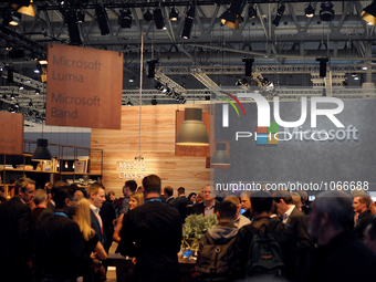 The Microsoft stand, during the first day of Mobile World Congress 2016 in Barcelona, 22nd of February, 2016. (