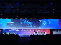 The speakers of the conference, during the Qualcomm Mercedes Ptronas partner conference during the second day of Mobile World Congress 2016...