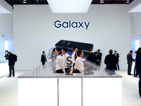 The Samsung stand, during the 3rd day of Mobile World Congress in Barcelona, 23rd of February, 2016. (