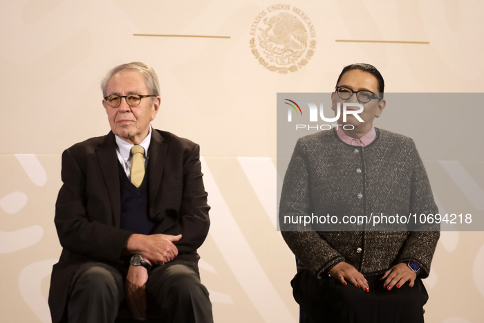 October 24, 2023, Mexico City, Mexico: Mexican Health Secretary Jorge Alcocer and Mexican Security Secretary Rosa Icela Rodriguez at the dai...