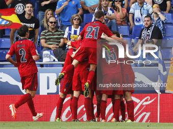 Osasuna players celebration in the match between RCD Espanyol and Osasuna, for Week 37 of the spanish Liga BBVA played at the Camp Nou, May...