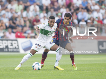 Dani Alves and Garry Mendes in the match between Elche and FC Barcelona, for Week 37 of the spanish Liga BBVA played at the Martinez Valero...