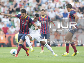 Cesc Fabregas and Garry Mendes in the match between Elche and FC Barcelona, for Week 37 of the spanish Liga BBVA played at the Martinez Vale...