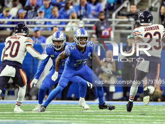 Detroit Lions cornerback Will Harris (25) holds the line agains the Chicago Bears during  an NFL  football game between the Detroit Lions an...