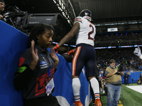 Chicago Bears wide receiver DJ Moore (2) celebrates his touchdown during the second half of an NFL football game between the Chicago Bears a...