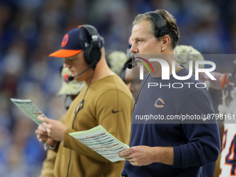 Chicago Bears head coach Matt Eberflus looks on from the sidelines during  an NFL  football game between the Detroit Lions and the Chicago B...