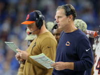 Chicago Bears head coach Matt Eberflus looks on from the sidelines during  an NFL  football game between the Detroit Lions and the Chicago B...
