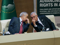 Algerine Prime Minister Nadir Larbaoui (L), Abderrachid TABI Algerian Minister of Justice (R), during the launch of the sixth African judici...