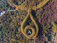 NANJING, CHINA - NOVEMBER 19, 2023 - Aerial photo shows the Meiling Palace at Zhongshan Mountain National Park in Nanjing, Jiangsu Province,...