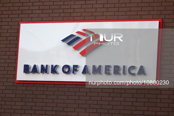 Bank of America logo is seen on the building in Los Angeles, United States on November 13, 2023. 