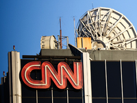 CNN logo is seen on the building in Los Angeles, United States on November 13, 2023. (