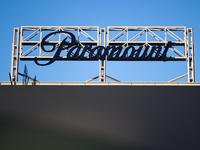 Paramount logo is seen on the building in Los Angeles, United States on November 13, 2023. (