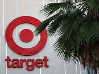 Target logo is seen on the building in Los Angeles, United States on November 13, 2023. (