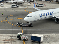 United Airlines planes are seen at the LAX Airport in Los Angeles, United States on November 15, 2023. (