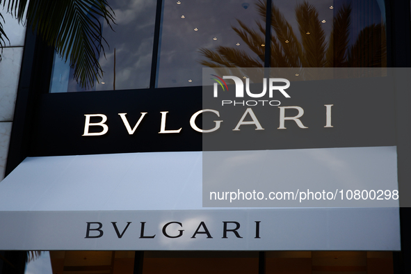 Bvlgari logo is seen at the store at Rodeo Drive in Beverly Hills, United States on November 13, 2023. 