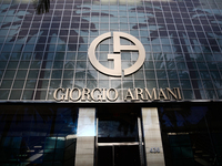 Giorgio Armani logo is seen at the store at Rodeo Drive in Beverly Hills, United States on November 13, 2023. (