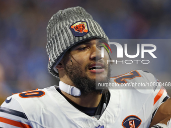 Chicago Bears running back Travis Homer (20) walks off the field after the conclusion of an NFL football game between the Chicago Bears and...