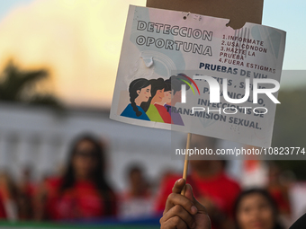 CANCUN, MEXICO - DECEMBER 1, 2023: 
Participants of the World AIDS Day March seen in the center of Cancun, on December 1st, 2023, in Cancun,...