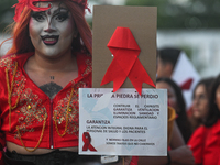 CANCUN, MEXICO - DECEMBER 1, 2023: 
Participants of the World AIDS Day March seen in the center of Cancun, on December 1st, 2023, in Cancun,...