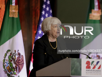 US Treasury Secretary Janet Yellen is attending a presentation at the Museo Interactivo de Economia in Mexico City, where a $20 peso coin co...