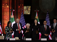 US Treasury Secretary Janet Yellen is visiting the Interactive Museum of Economics in Mexico City, where she is presenting a $20 peso coin c...