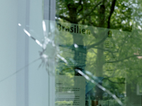 Brazilian embassy in Berlin was attacked at night as a protest againt the world cup and had severeal bronken glasses on 12th May 2014 in Ber...