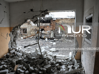 A hostel is showing damage caused by a Russian overnight attack in Odesa, southern Ukraine, on December 14, 2023. During the night of Decemb...
