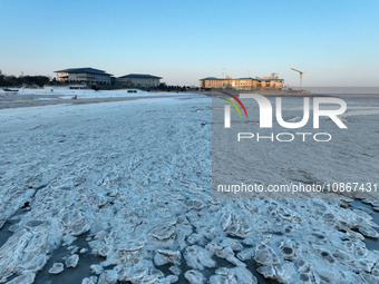 A large area of sea ice is forming along the coast of Lianyungang City, north of Haizhou Bay, in Jiangsu Province, China, on December 21, 20...