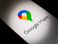 The Google Maps logo is being displayed on a smartphone screen in Athens, Greece, on December 24, 2023. (