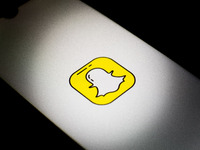 The Snapchat logo is being displayed on a smartphone screen in Athens, Greece, on December 24, 2023. (