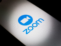The Zoom logo is being displayed on a smartphone screen in Athens, Greece, on December 24, 2023. (