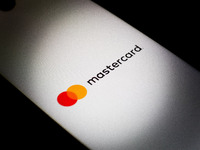 The Mastercard logo is being displayed on a smartphone screen in Athens, Greece, on December 24, 2023. (