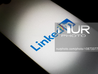 The LinkedIn logo is being displayed on a smartphone screen in Athens, Greece, on December 24, 2023. (