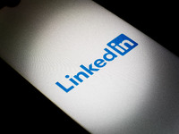 The LinkedIn logo is being displayed on a smartphone screen in Athens, Greece, on December 24, 2023. (