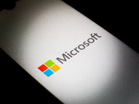 The Microsoft logo is being displayed on a smartphone screen in Athens, Greece, on December 24, 2023. (