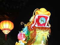 A dragon lantern is being displayed at the Confucius Temple scenic spot in Nanjing, China, on December 27, 2023. (