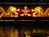 A dragon lantern is being displayed at the Confucius Temple scenic spot in Nanjing, China, on December 27, 2023. (