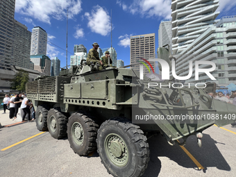 A Canadian Armed Forces Light Armoured Vehicle (LAV) 6.0 is on display in Toronto, Ontario, Canada, on September 16, 2023. (